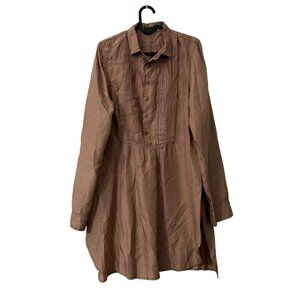 CP Shades Brown Silk Pintucked Silk Long Sleeve Tunic Blouse Womens Size XSmall